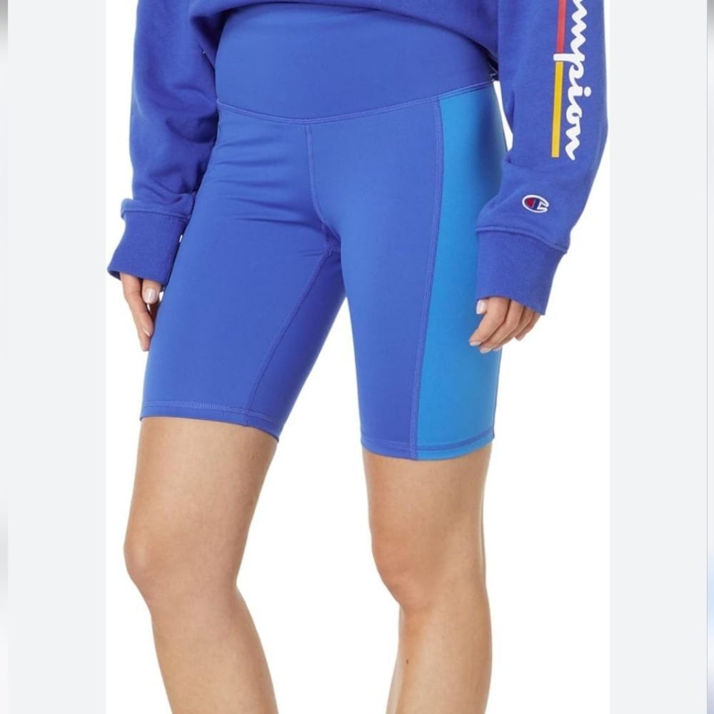 Champion Blue Bike Shorts with Light Blue Side Panel